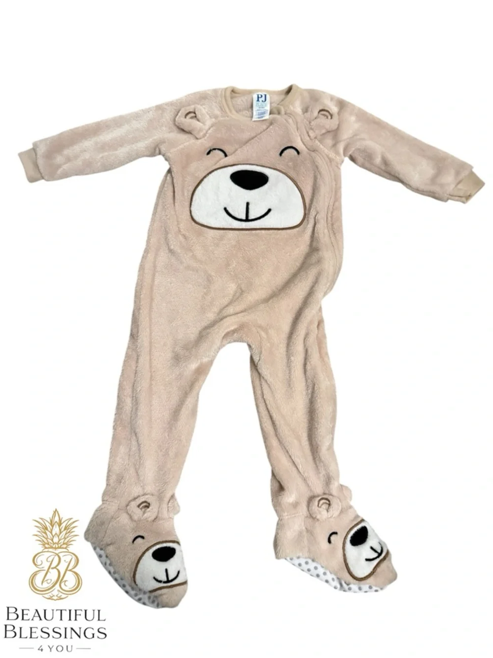 The Children’s Place Unisex Bear Plush One-Piece Pajamas - Beige 12-18 Months